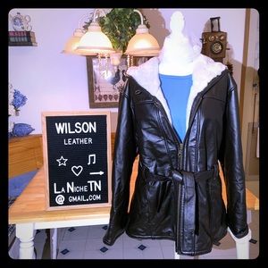 NWOT Wilson’s ladies XL hooded Leather Coat